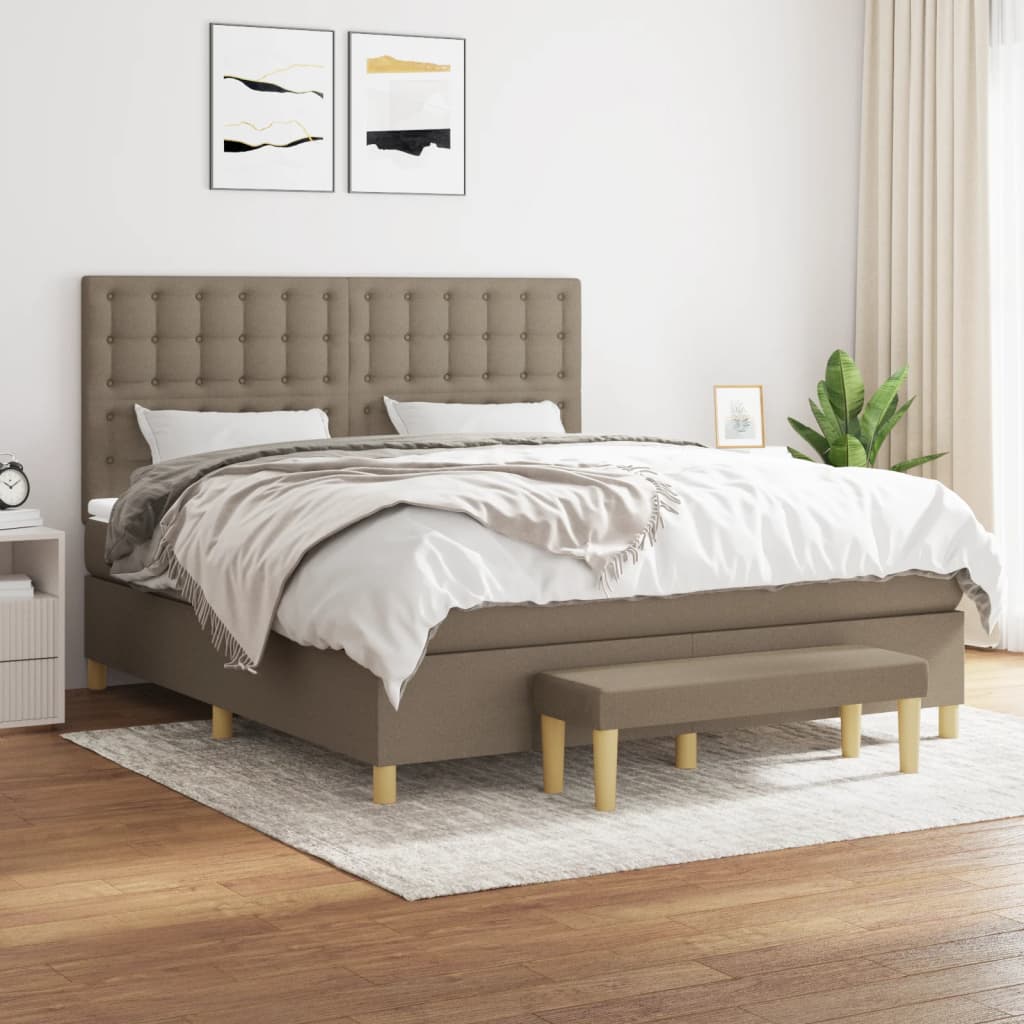 vidaXL Łóżko kontynentalne z materacem, taupe, tkanina, 180x200 cm