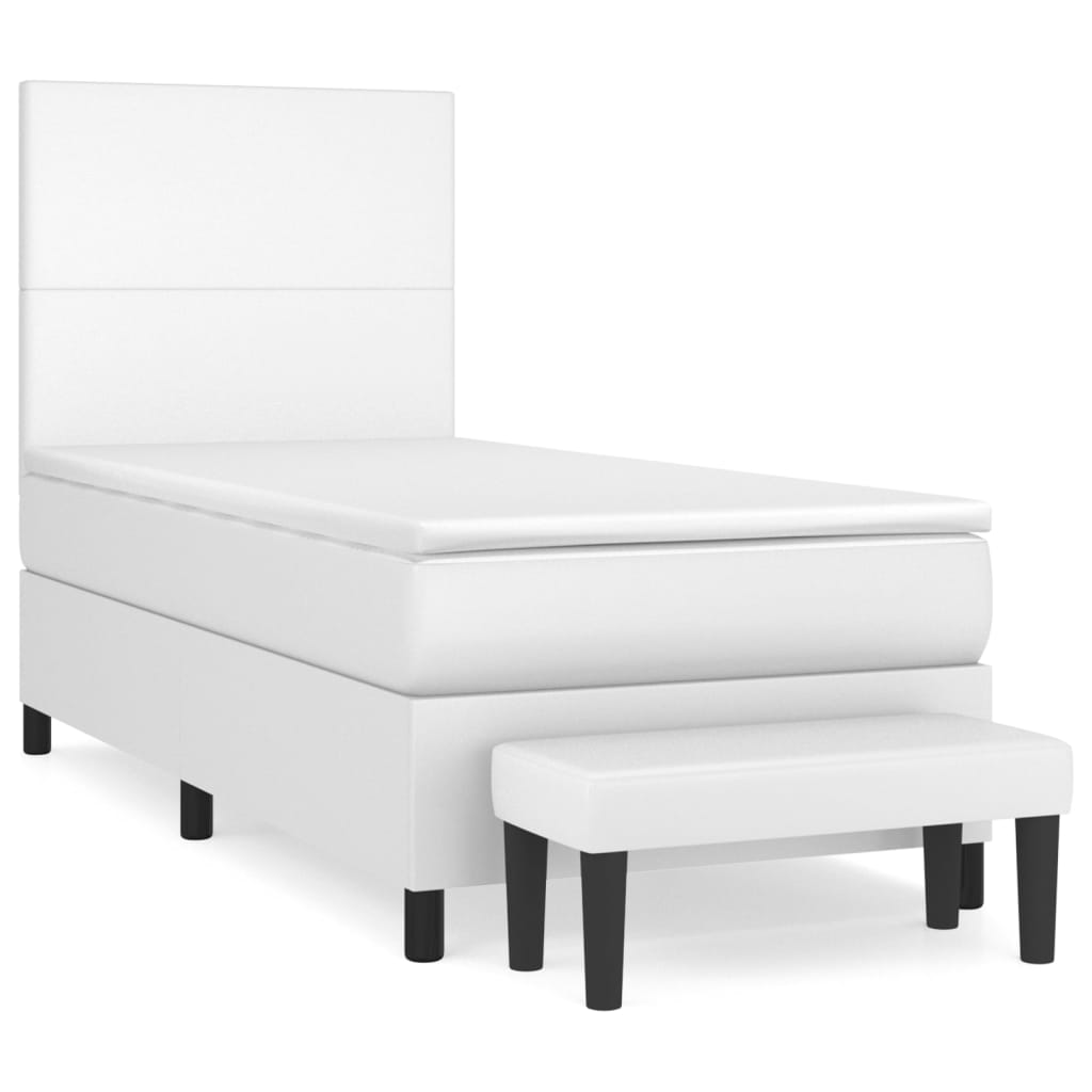 vidaXL Łóżko kontynentalne z materacem, białe, ekoskóra 90x190 cm