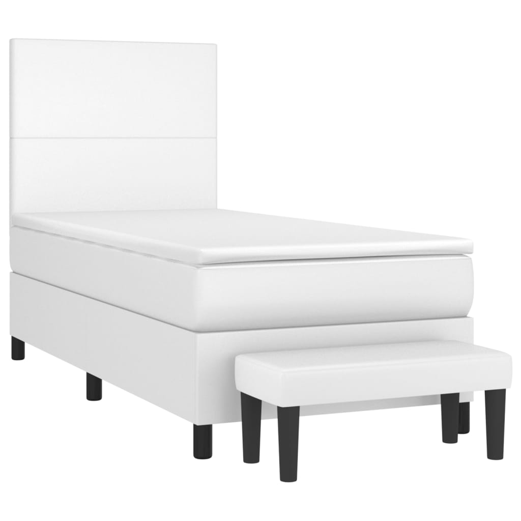 vidaXL Łóżko kontynentalne z materacem, białe, ekoskóra 90x190 cm