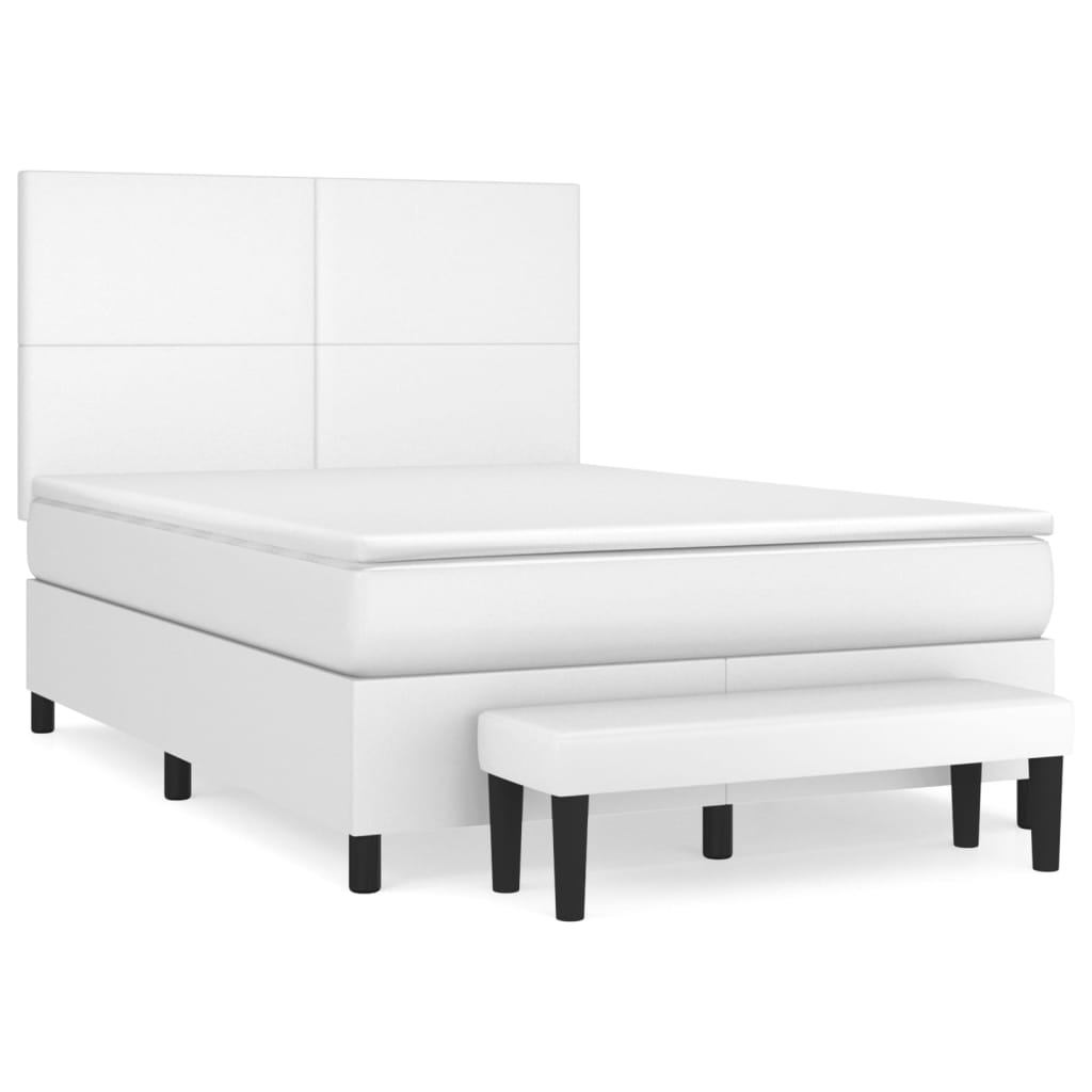 vidaXL Łóżko kontynentalne z materacem, białe, ekoskóra 140x190 cm