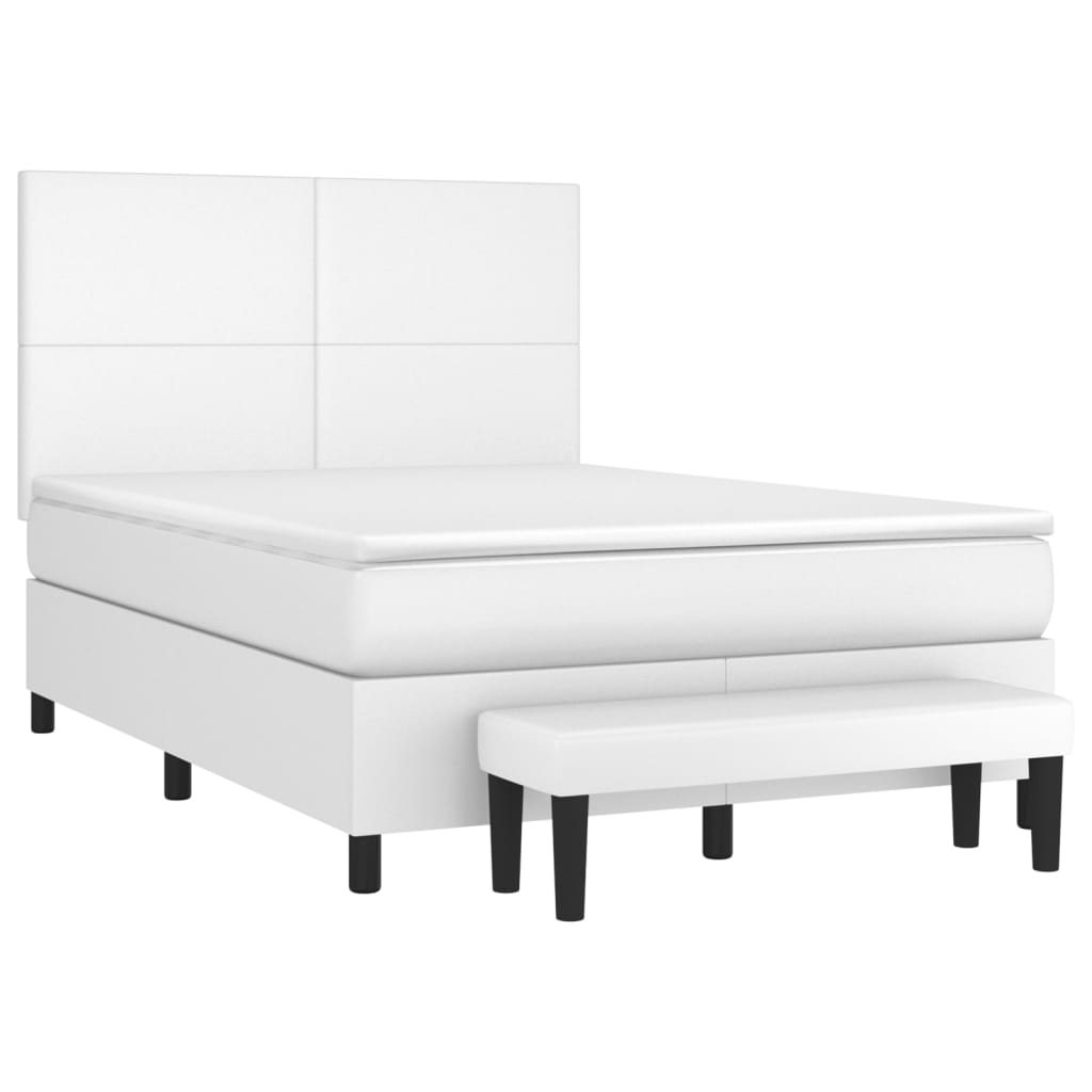vidaXL Łóżko kontynentalne z materacem, białe, ekoskóra 140x190 cm