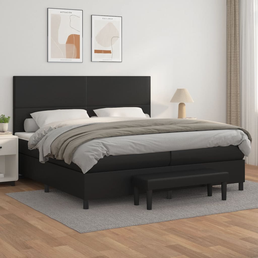 vidaXL Łóżko kontynentalne z materacem, czarne, ekoskóra 200x200 cm