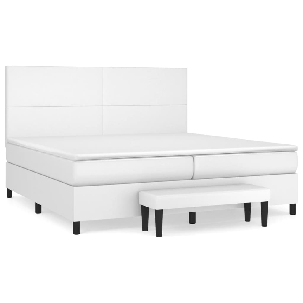 vidaXL Łóżko kontynentalne z materacem, białe, ekoskóra 200x200 cm