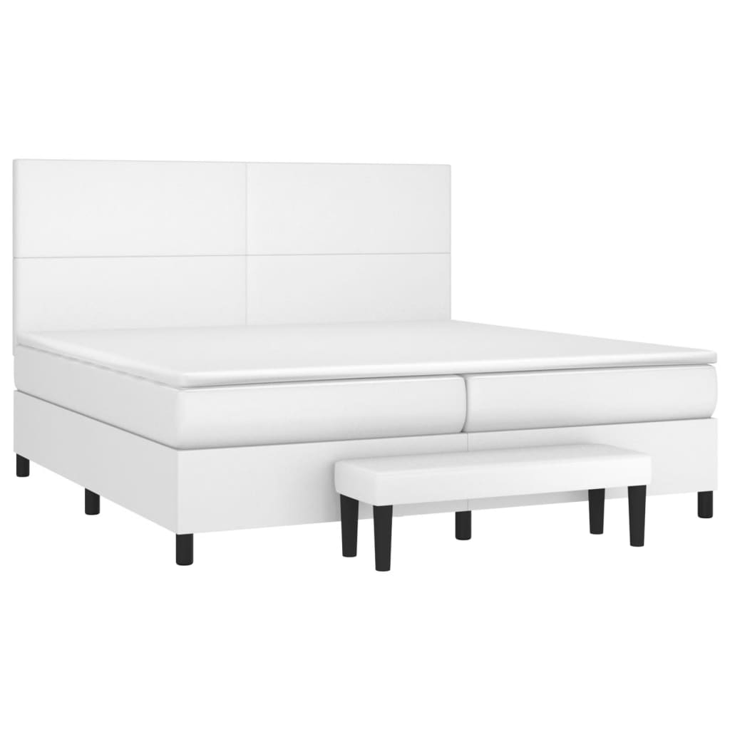 vidaXL Łóżko kontynentalne z materacem, białe, ekoskóra 200x200 cm