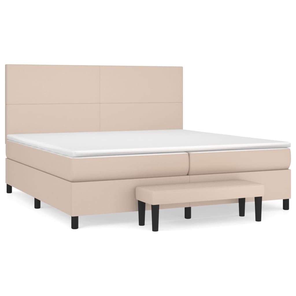 vidaXL Łóżko kontynentalne z materacem, cappuccino ekoskóra 200x200 cm