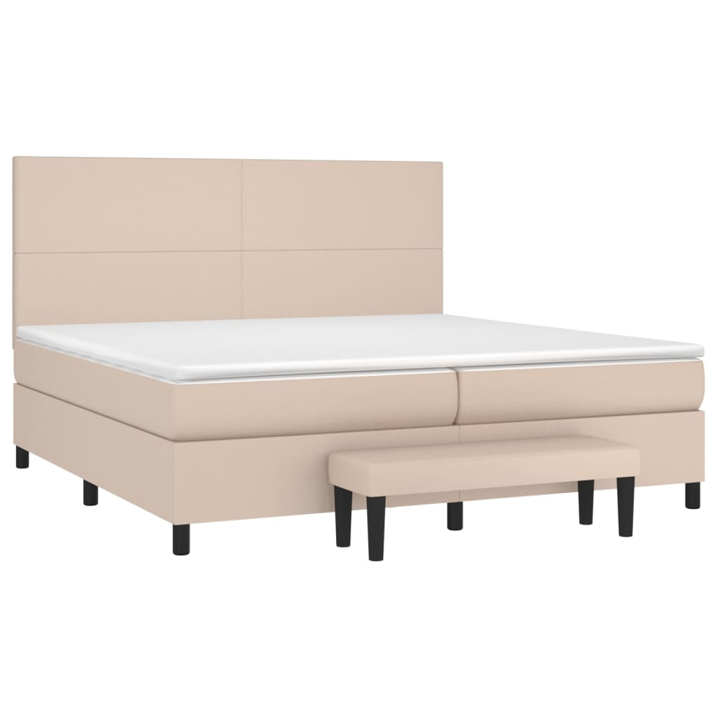 vidaXL Łóżko kontynentalne z materacem, cappuccino ekoskóra 200x200 cm