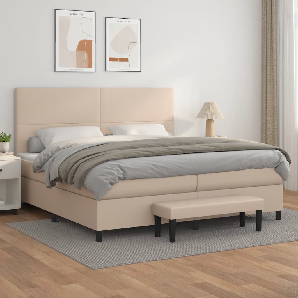 vidaXL Łóżko kontynentalne z materacem, cappuccino ekoskóra 200x200 cm