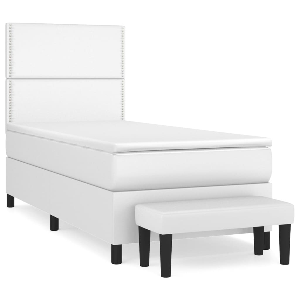 vidaXL Łóżko kontynentalne z materacem, białe, ekoskóra 100x200 cm