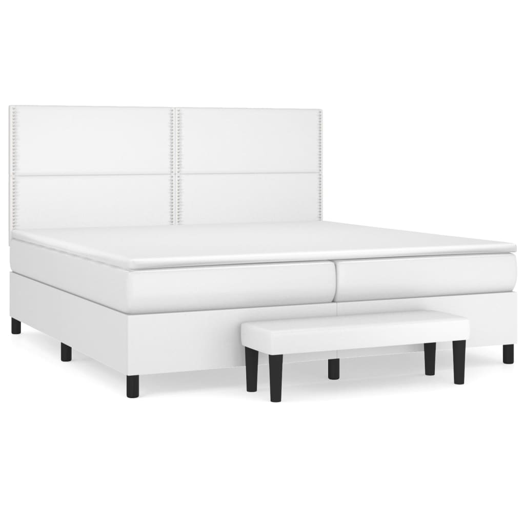 vidaXL Łóżko kontynentalne z materacem, białe, ekoskóra 200x200 cm