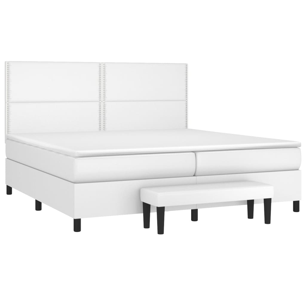 vidaXL Łóżko kontynentalne z materacem, białe, ekoskóra 200x200 cm
