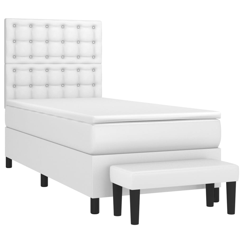 vidaXL Łóżko kontynentalne z materacem, białe, ekoskóra 100x200 cm