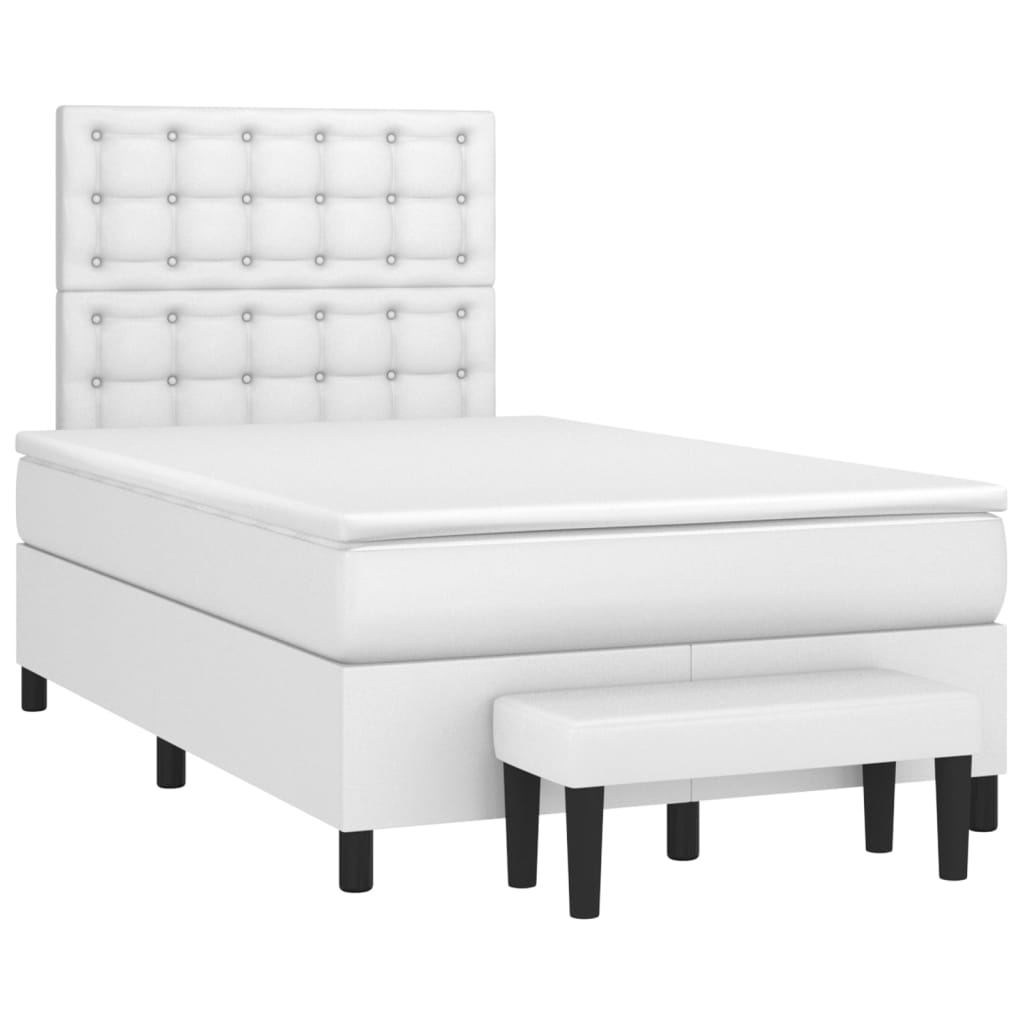 vidaXL Łóżko kontynentalne z materacem, białe, ekoskóra 120x200 cm