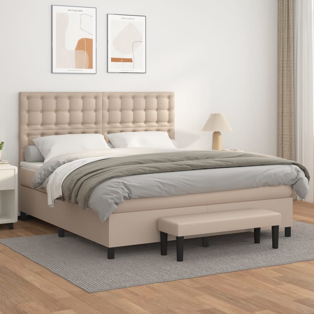vidaXL Łóżko kontynentalne z materacem, cappuccino ekoskóra 180x200 cm