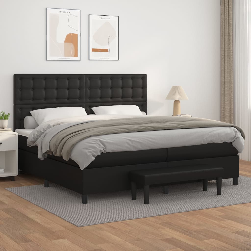 vidaXL Łóżko kontynentalne z materacem, czarne, ekoskóra 200x200 cm