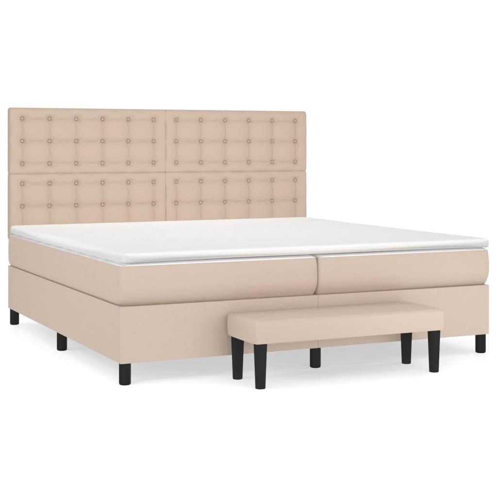 vidaXL Łóżko kontynentalne z materacem, cappuccino ekoskóra 200x200 cm