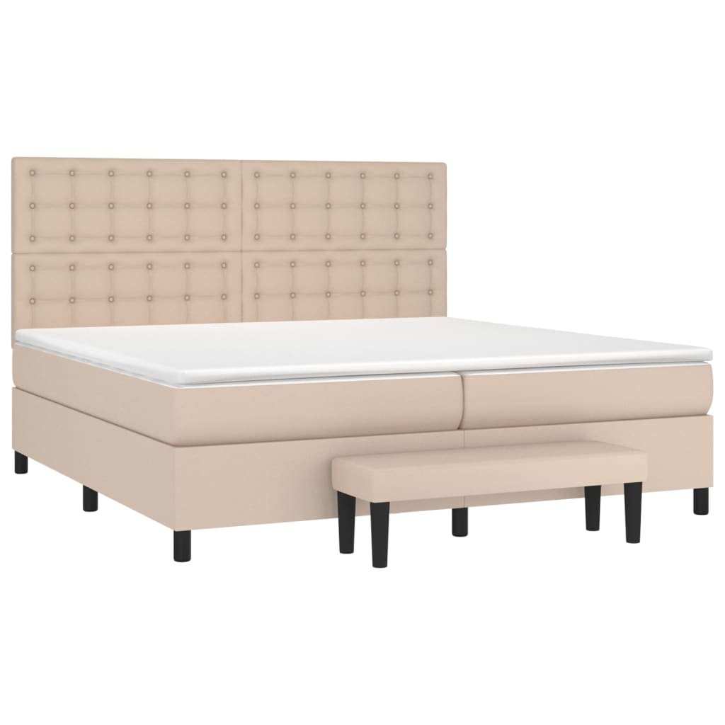 vidaXL Łóżko kontynentalne z materacem, cappuccino ekoskóra 200x200 cm