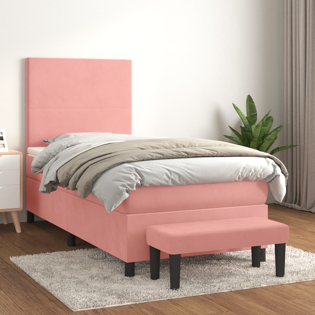 vidaXL Łóżko kontynentalne z materacem, różowe, aksamit, 80x200 cm