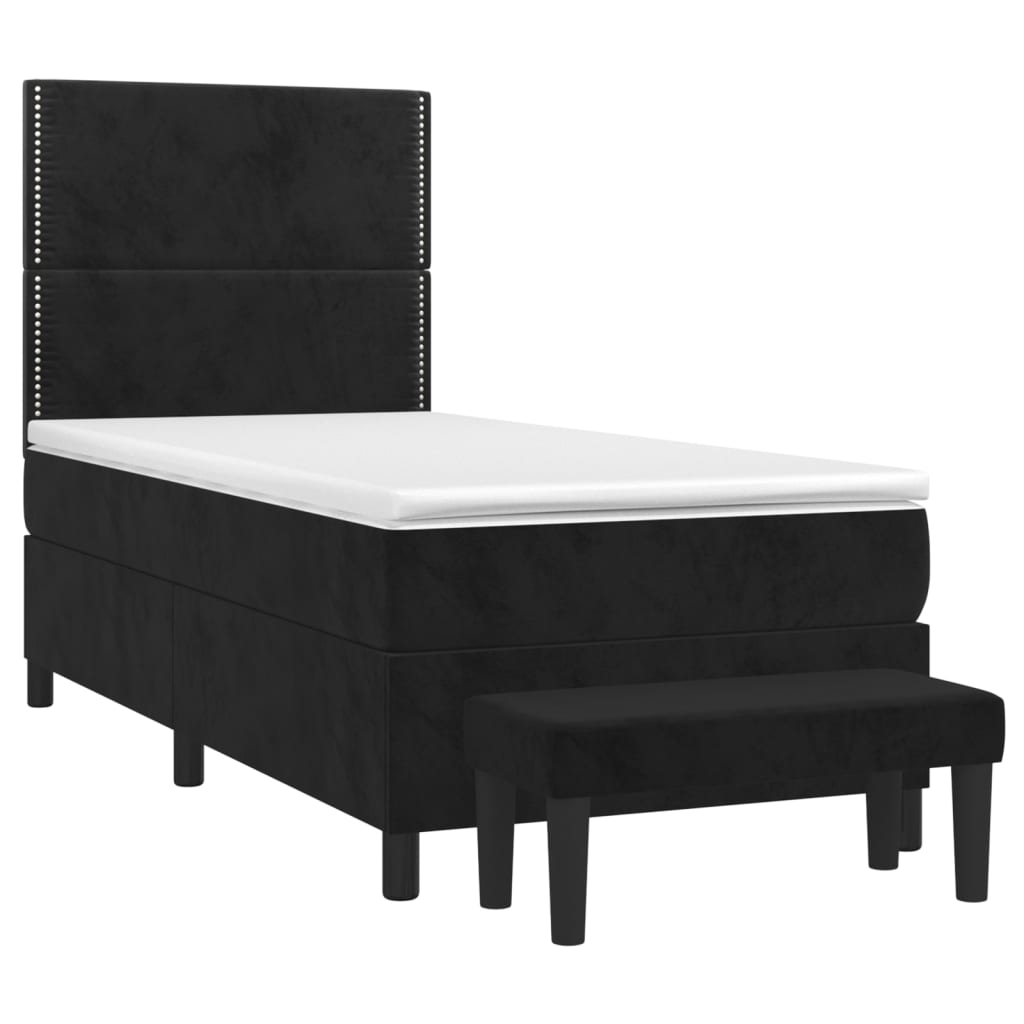 vidaXL Łóżko kontynentalne z materacem, czarne, aksamit 90x190 cm