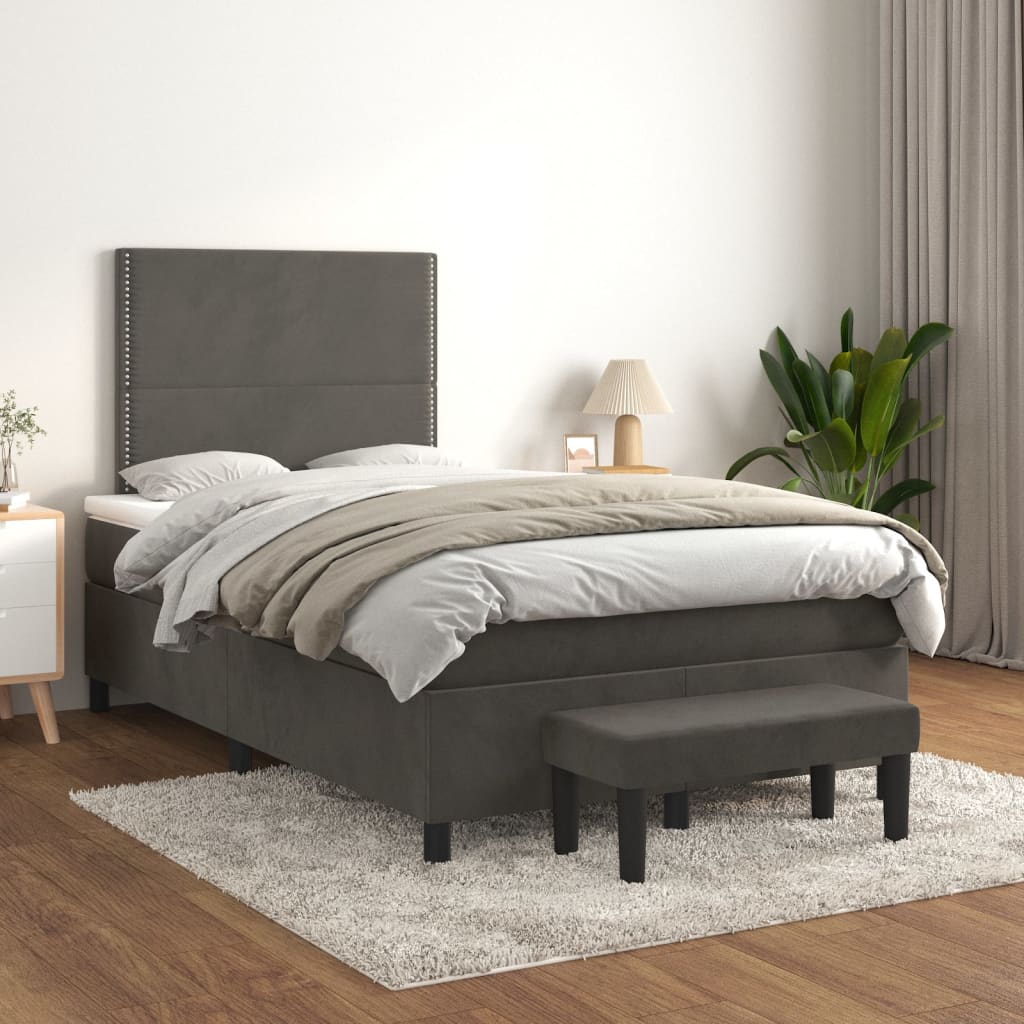 vidaXL Łóżko kontynentalne z materacem, ciemnoszare, 120x200cm aksamit