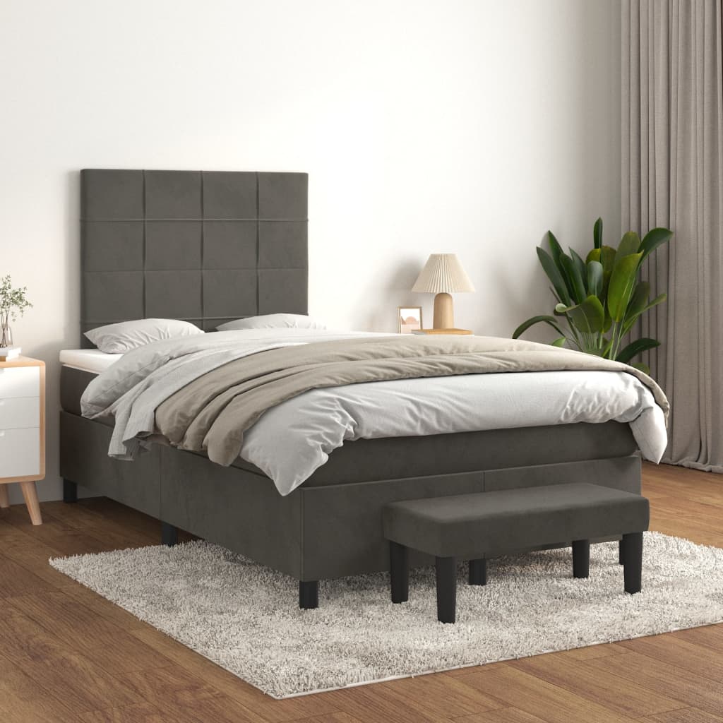 vidaXL Łóżko kontynentalne z materacem, ciemnoszare, 120x200cm aksamit