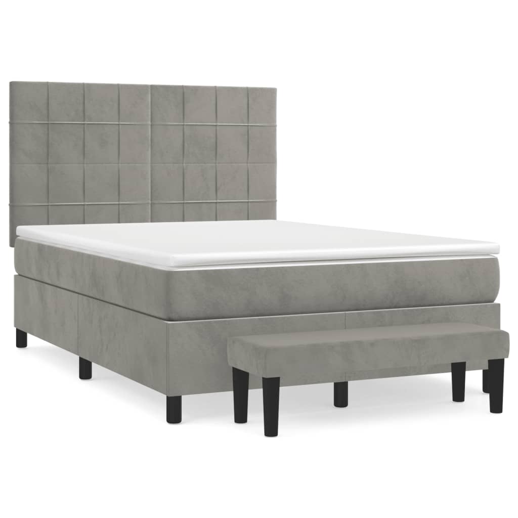 vidaXL Łóżko kontynentalne z materacem, jasnoszare, 140x190cm, aksamit