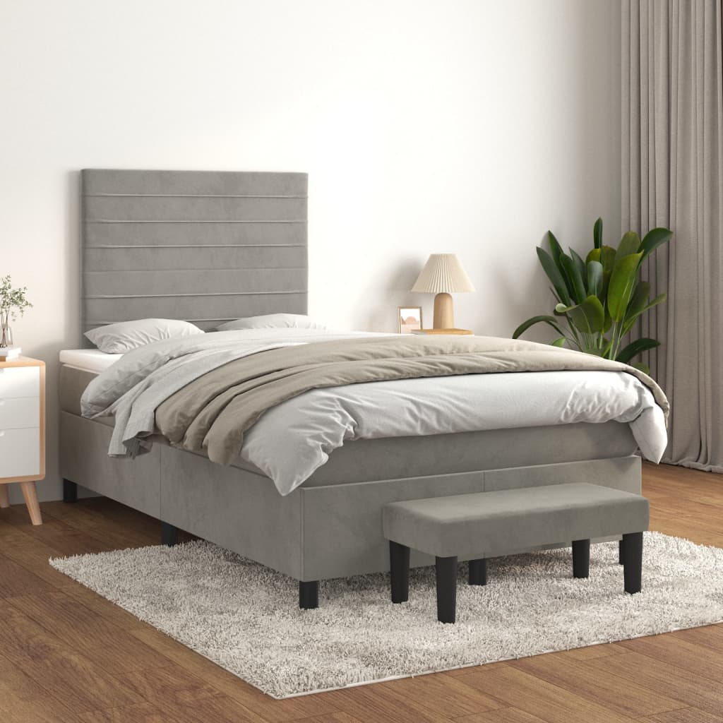 vidaXL Łóżko kontynentalne z materacem, jasnoszare, 120x200cm, aksamit