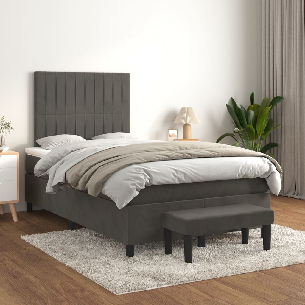vidaXL Łóżko kontynentalne z materacem, ciemnoszare, 120x200cm aksamit