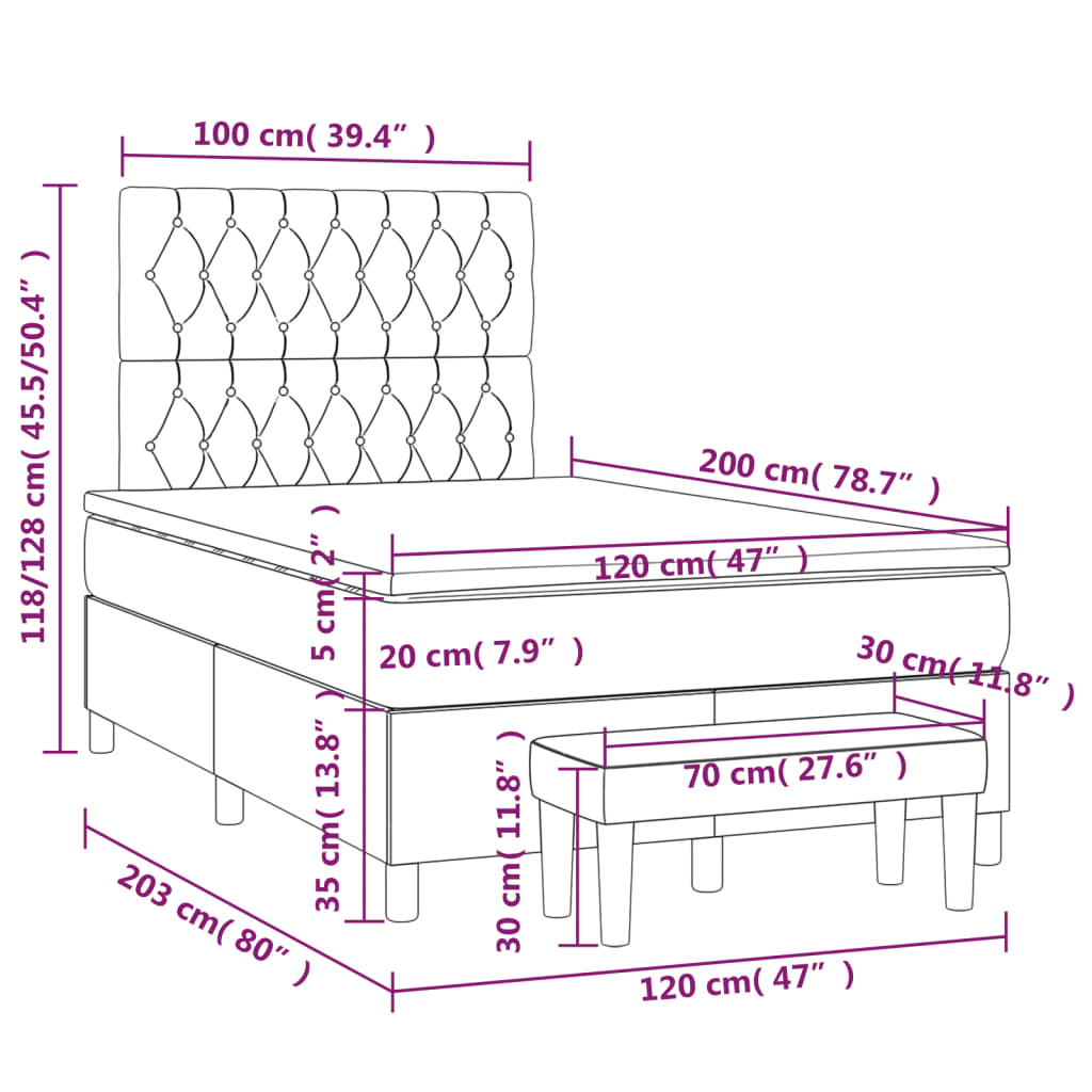vidaXL Łóżko kontynentalne z materacem, jasnoszare, 120x200cm, aksamit