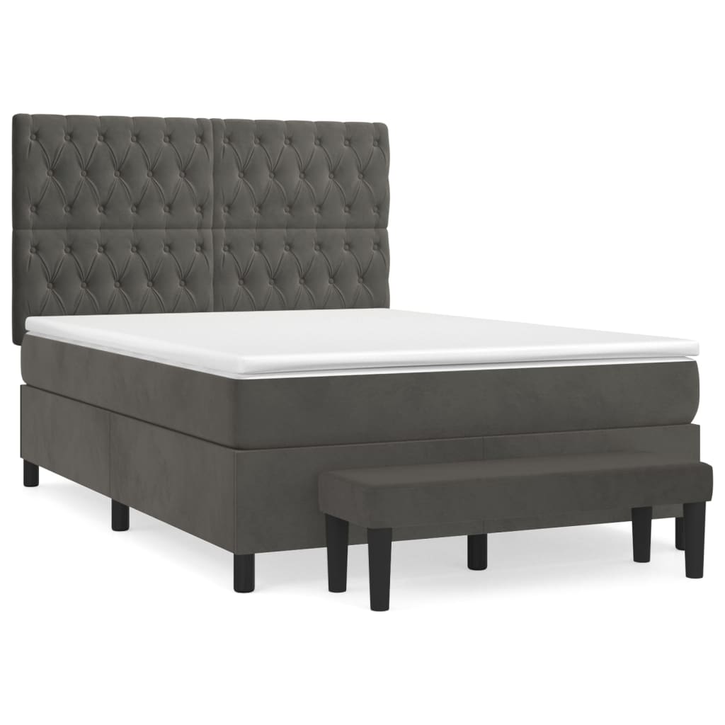 vidaXL Łóżko kontynentalne z materacem, ciemnoszare, 140x200cm aksamit