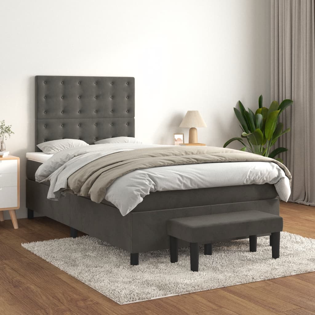 vidaXL Łóżko kontynentalne z materacem, ciemnoszare, 120x200cm aksamit