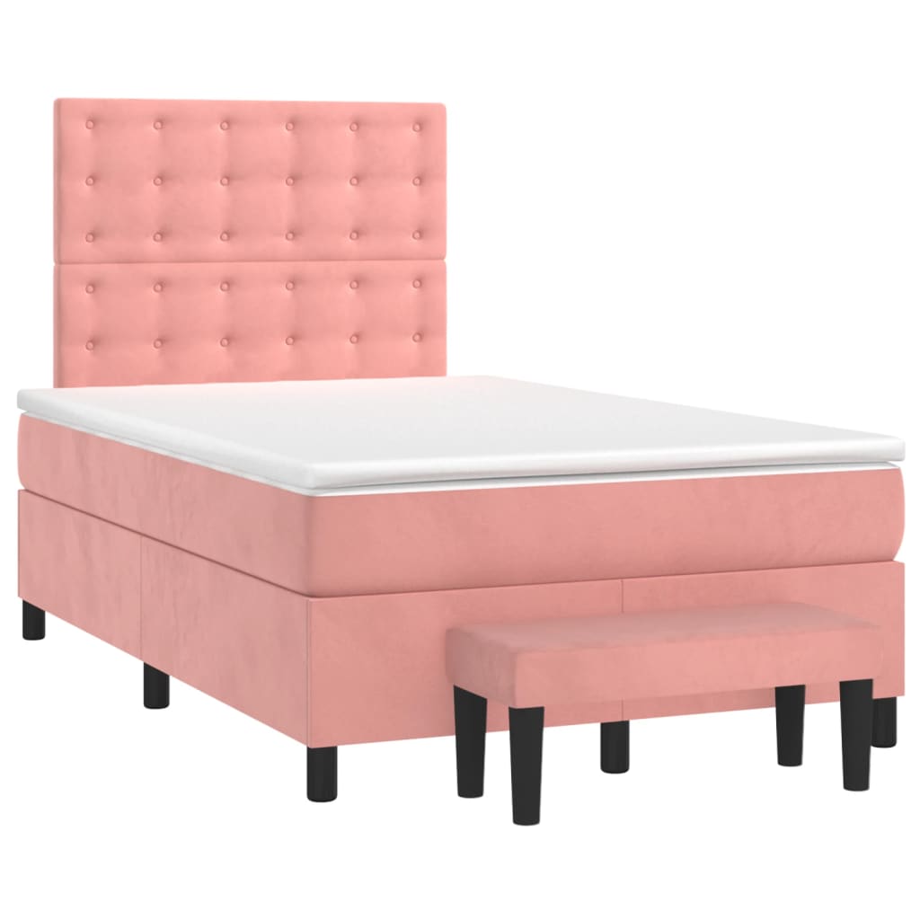 vidaXL Łóżko kontynentalne z materacem, różowe, 120x200 cm, aksamit