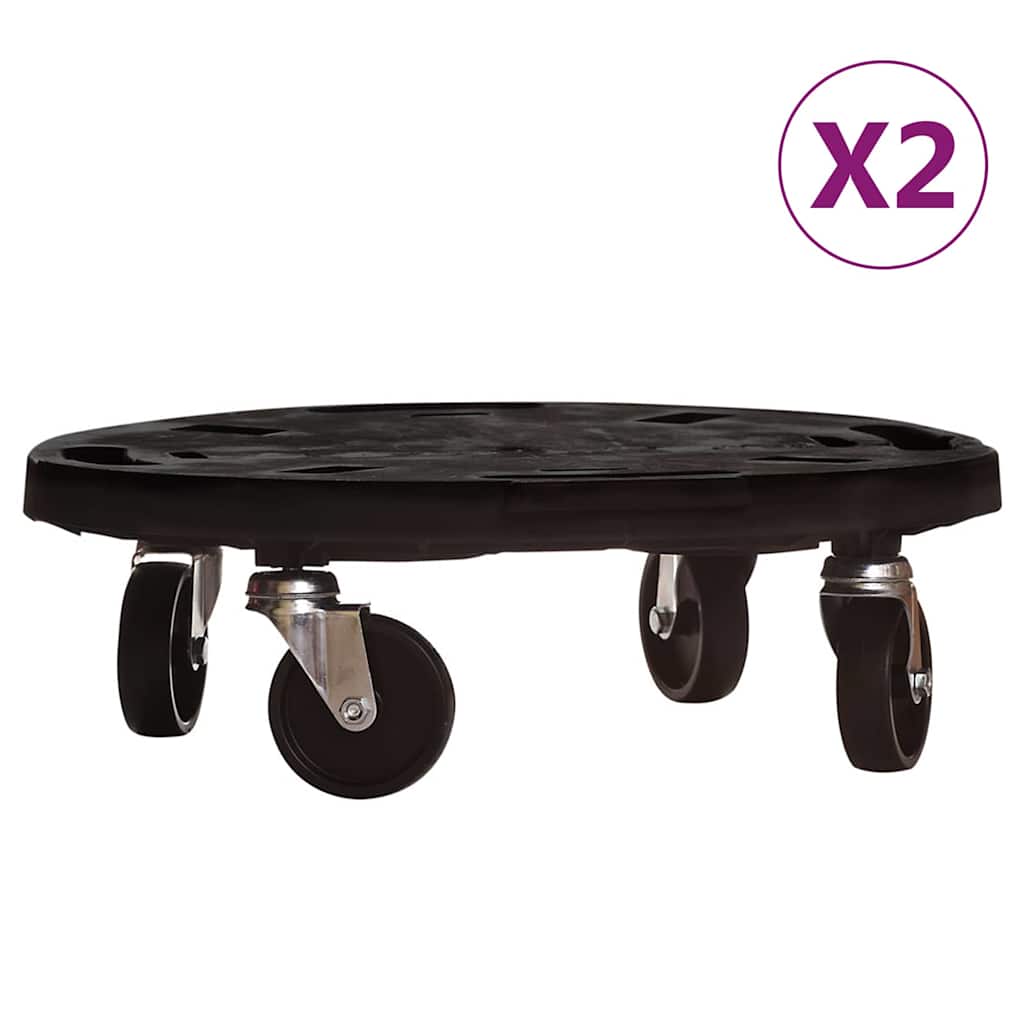 vidaXL Podstawki pod donicę, z kółkami, 2 szt., 40 cm, czarne, 275 kg