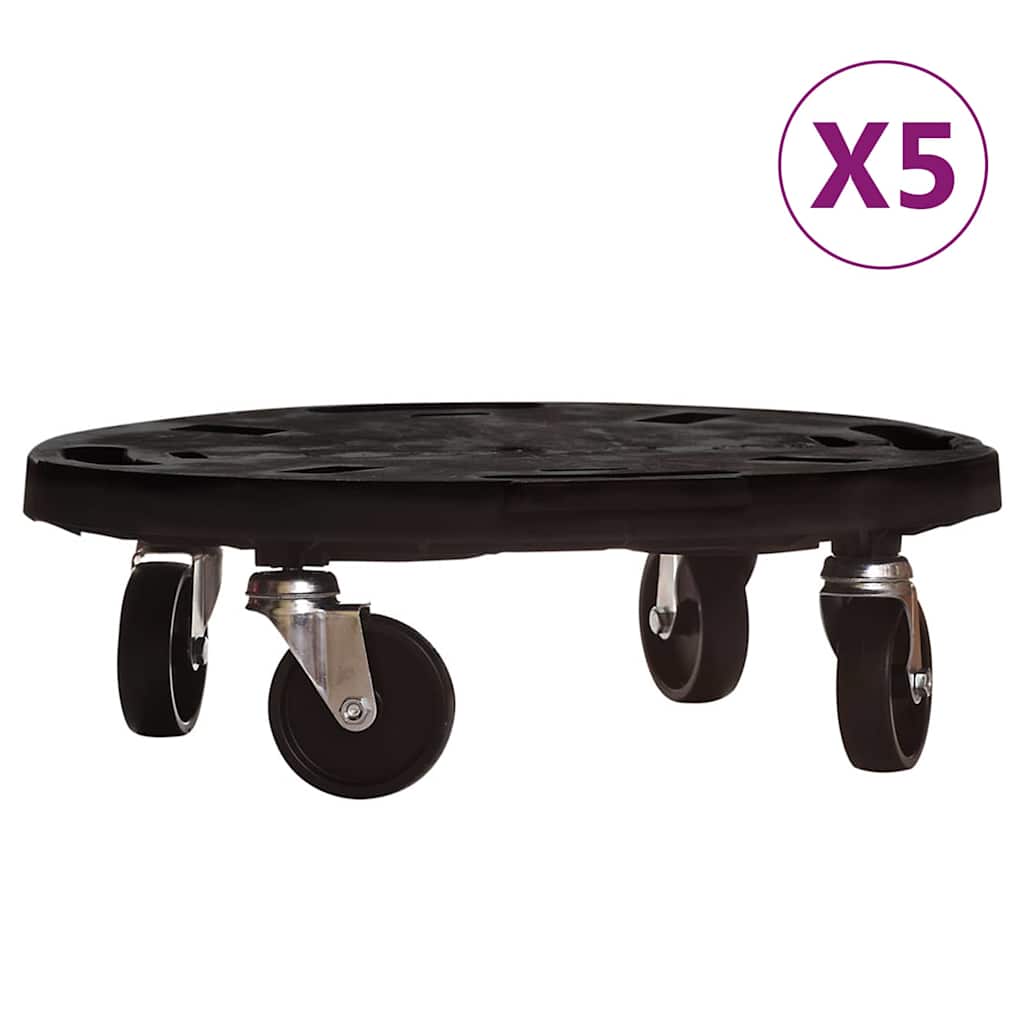 vidaXL Podstawki pod donicę, z kółkami, 5 szt., 40 cm, czarne, 275 kg