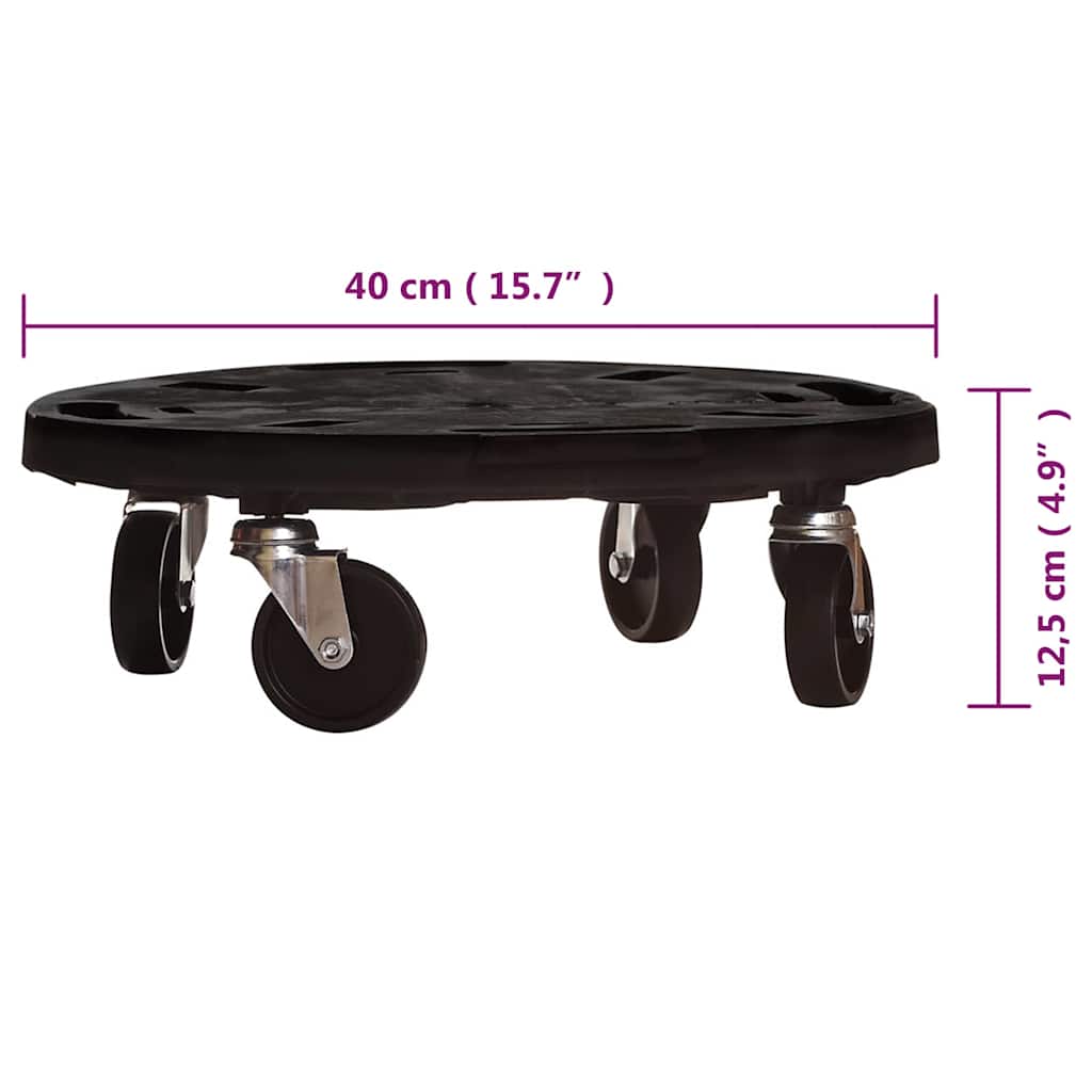 vidaXL Podstawki pod donicę, z kółkami, 5 szt., 40 cm, czarne, 275 kg