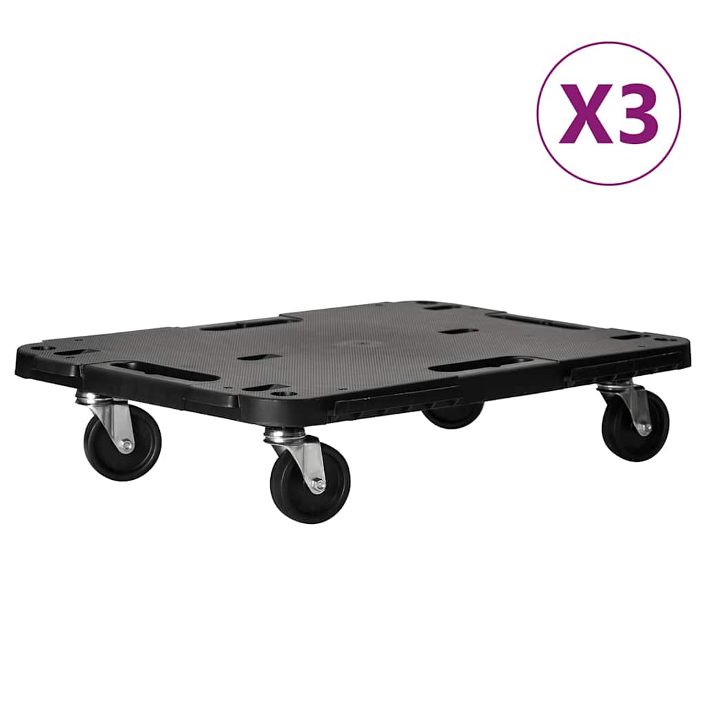 vidaXL Wózki transportowe, 3 szt., czarne, 58x38x12 cm, polipropylen