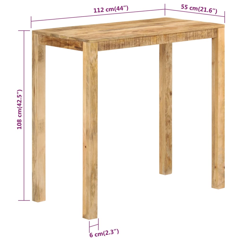 vidaXL Stolik barowy, 112x55x108, lite drewno mango