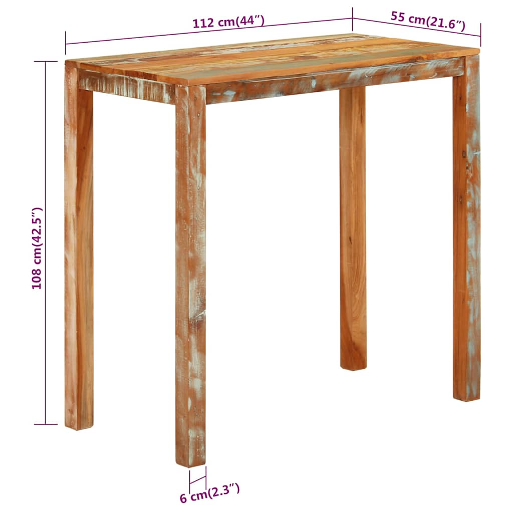 vidaXL Stolik barowy, 112x55x108, lite drewno odzyskane