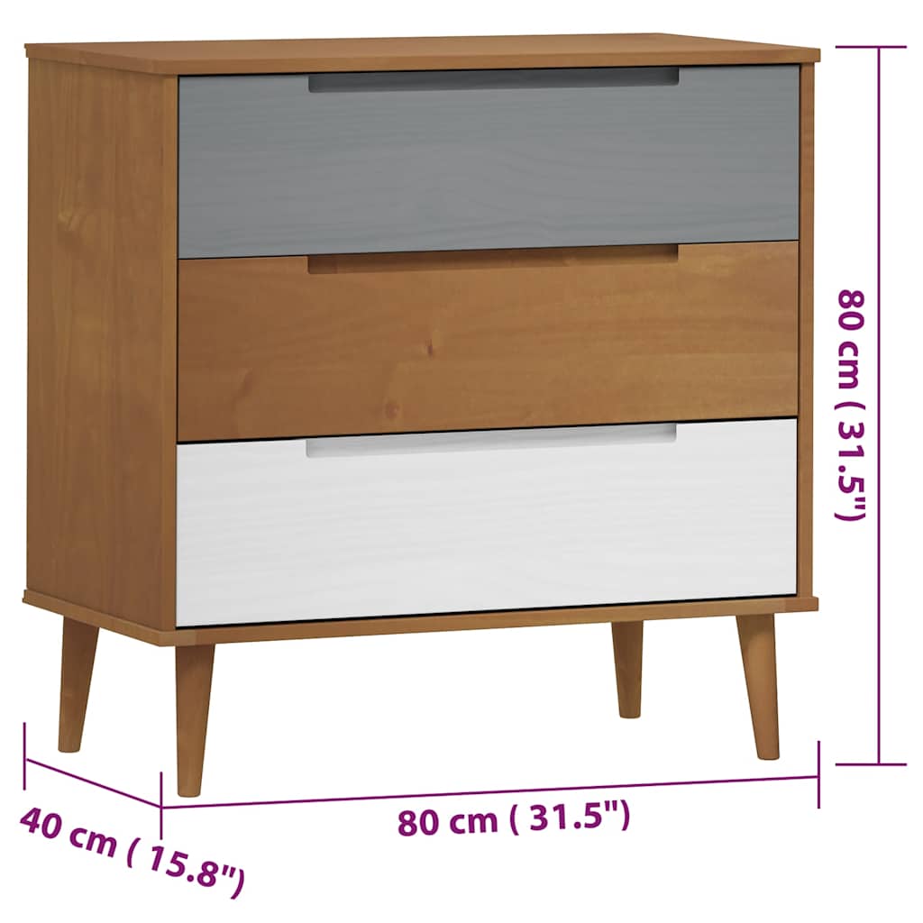vidaXL Komoda, brązowa MOLDE, 80x40x80 cm, lite drewno sosnowe