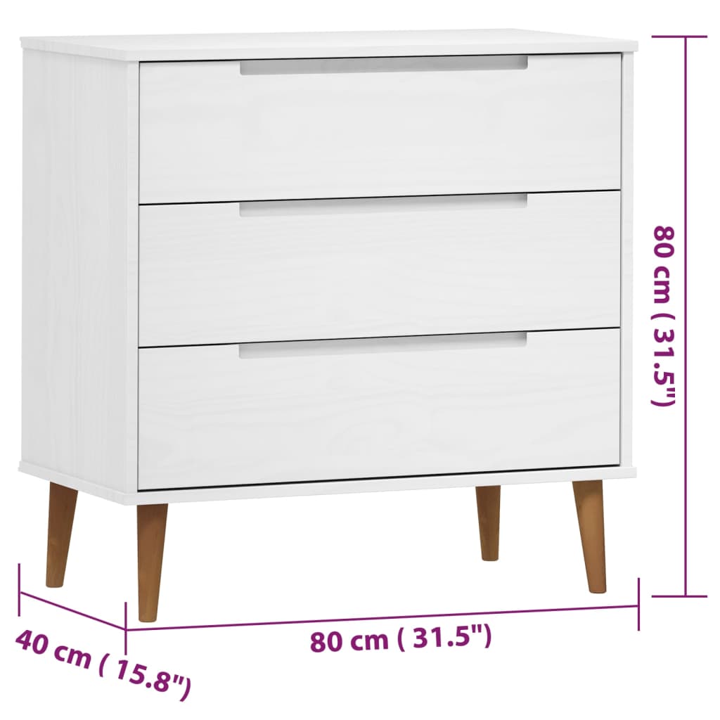 vidaXL Komoda MOLDE, biała, 80x40x80 cm, lite drewno sosnowe