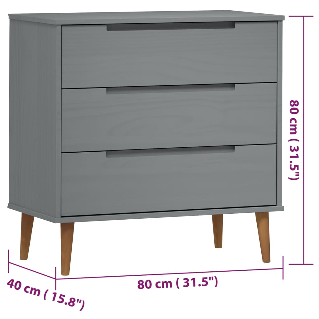 vidaXL Komoda MOLDE, szara, 80x40x80 cm, lite drewno sosnowe