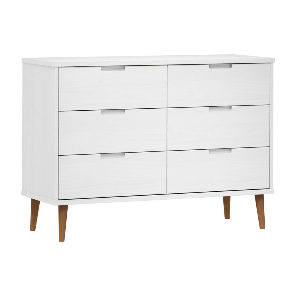 vidaXL Komoda MOLDE, biała, 113x40x80 cm, lite drewno sosnowe
