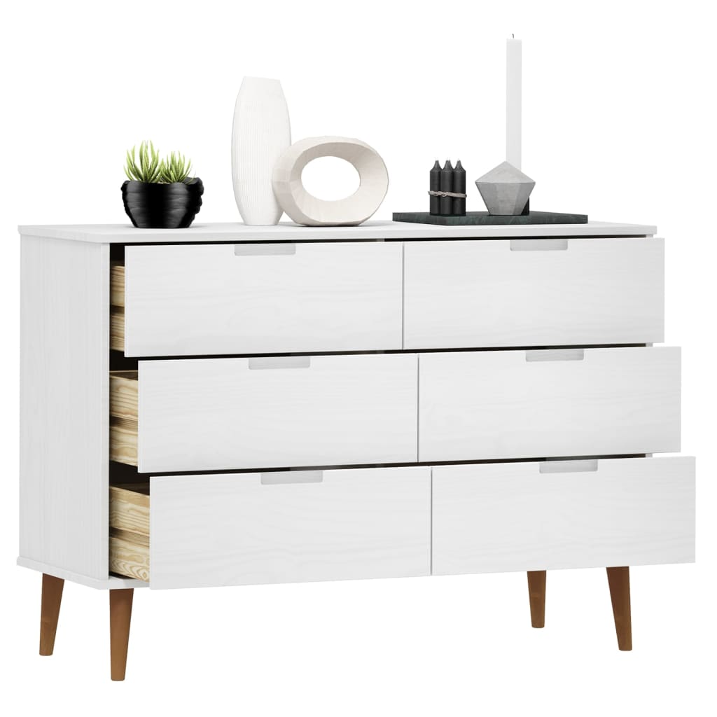 vidaXL Komoda MOLDE, biała, 113x40x80 cm, lite drewno sosnowe