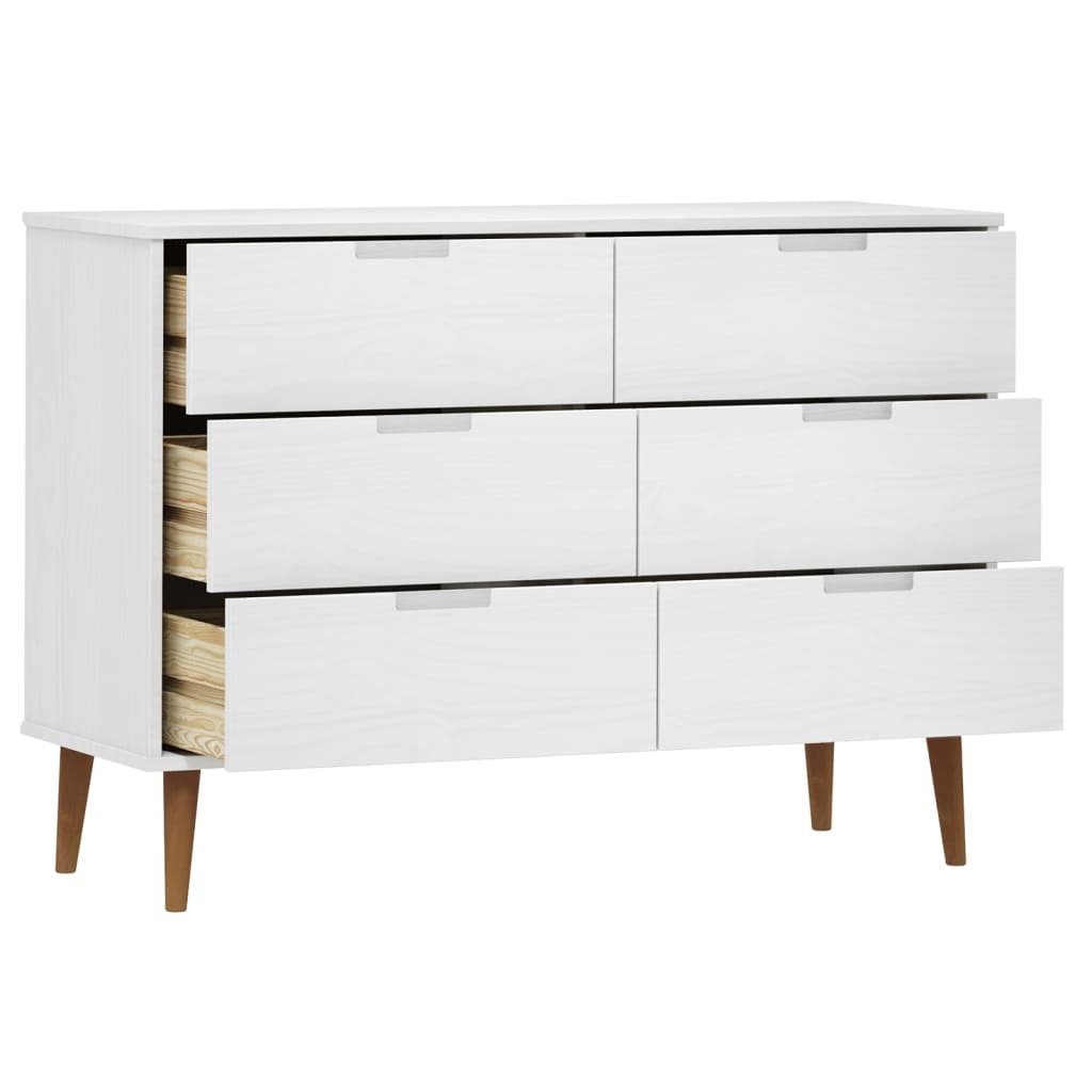 vidaXL Komoda MOLDE, biała, 113x40x80 cm, lite drewno sosnowe