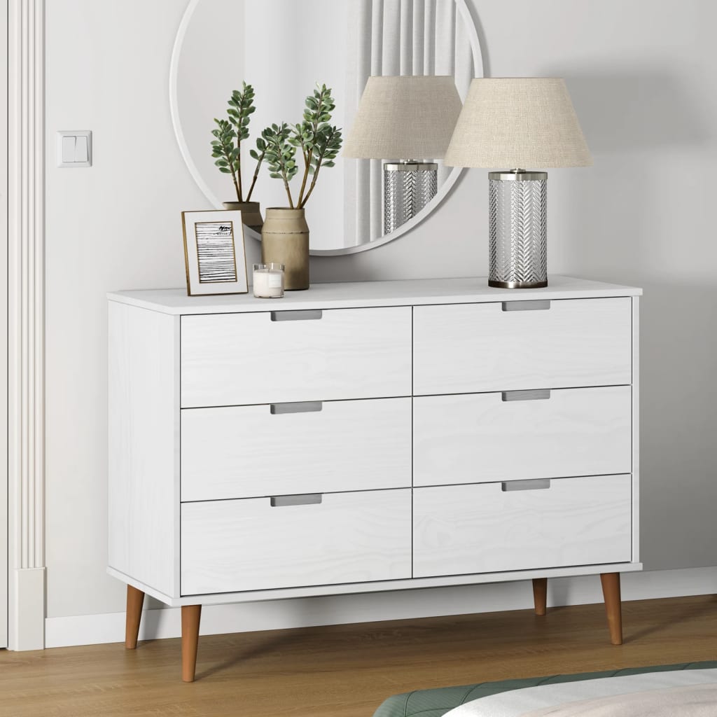 vidaXL Komoda MOLDE, biała, 113x40x80 cm, lite drewno sosnowe