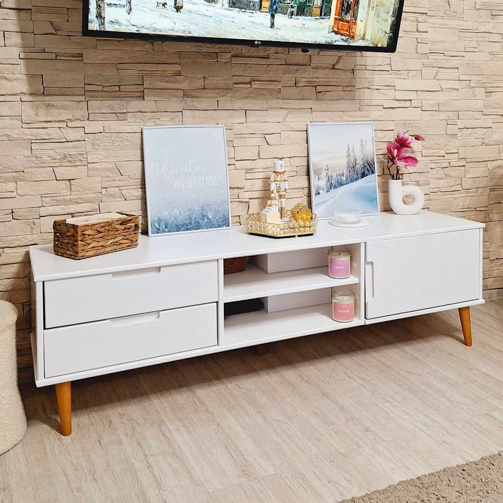 vidaXL Szafka TV MOLDE, biała, 158x40x49 cm, lite drewno sosnowe