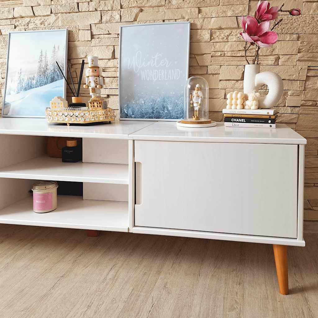 vidaXL Szafka TV MOLDE, biała, 158x40x49 cm, lite drewno sosnowe