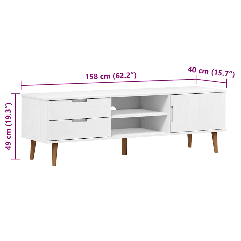 vidaXL Szafka TV MOLDE, biała, 158x40x49 cm, lite drewno sosnowe