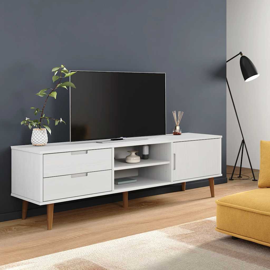 vidaXL Szafka TV MOLDE, biała, 158x40x49 cm, lite drewno sosnowe