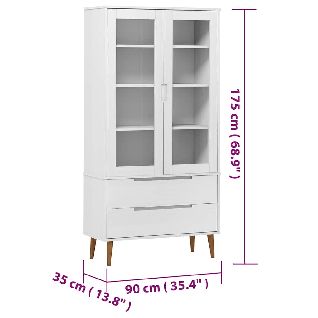 vidaXL Witryna z szufladami MOLDE, biała, 90x35x175 cm, lita sosna