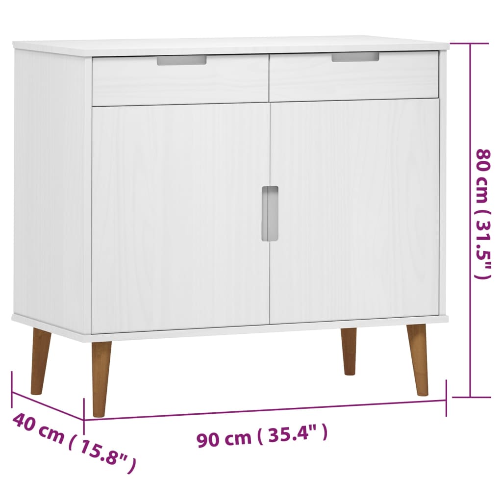 vidaXL Szafka MOLDE, biała, 90x40x80 cm, lite drewno sosnowe